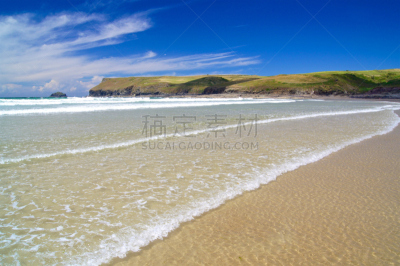 康沃尔,海滩,英国,大西洋,海岸线,波浪,绿松石色,水湾,夏天,户外