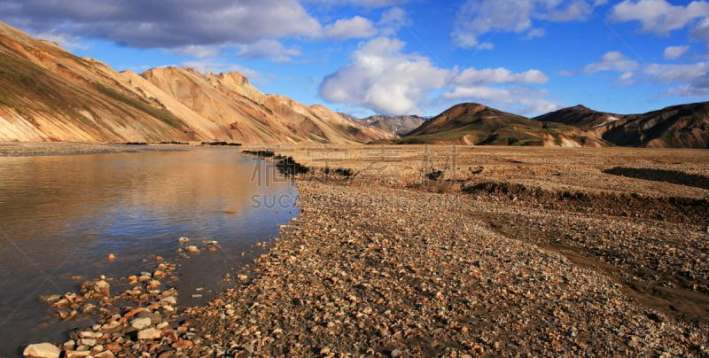 河流,风景,冰岛国,橙色,青山山脉,旅途,圆石,曙暮光,云,著名景点