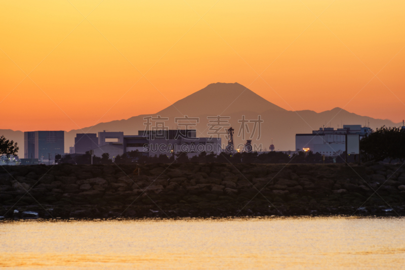 富士山,看风景,海滨公园,天空,水平画幅,无人,运河,户外,都市风景,冬天