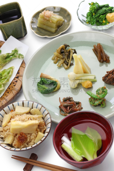 食品,日本,野生植物,蜂斗菜,三赛植物,天麸罗,味噌酱,味噌汤,笋,油菜花