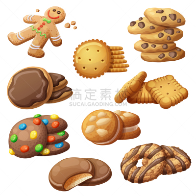 饼干,绘画插图,卡通,矢量,计算机图标,食品,白色背景,甜食,分离着色,布置