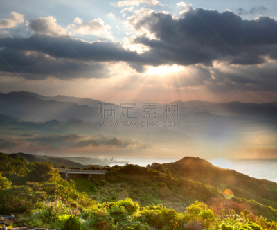 秋天,多色的,地形,热霾,天空,早晨,魟,草,明亮,都市风景