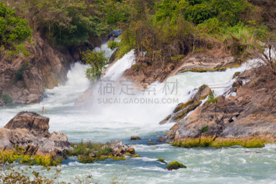 老挝,瀑布,东孔岛,四千岛,湄公河,水,美,水平画幅,无人,热带雨林