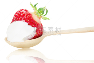 草莓,木匙,奶油,伊顿,水平画幅,木制,水果,蛋糕,夏天,酸奶