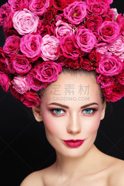 美,玫瑰,假发,垂直画幅,彩妆,美人,化妆用品,眉毛,青年人,睫毛