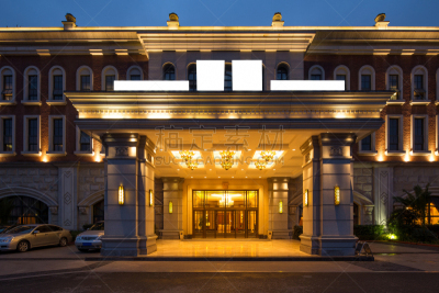 豪华酒店,建筑物门,外立面,酒店,正面视角,建筑外部,餐馆,华贵,门,夜晚