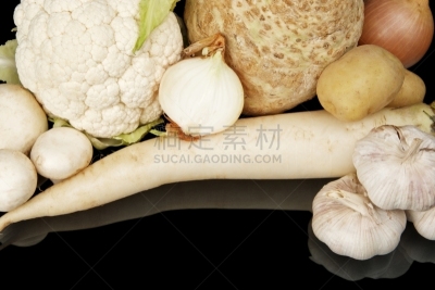 顶部,白色,蔬菜,看风景,黑色背景,留白,水平画幅,素食,会议,生食