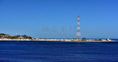 ,法鲁,输电塔,水,水平画幅,无人,建筑外部,户外,灯塔楼,海洋