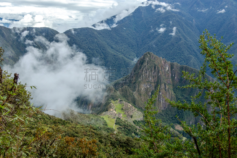 山,云,印加人文明,要塞,瓦依纳皮丘山,在上面,马丘比丘,旅行者,地形,绿色