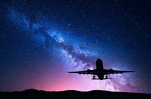 飞机,商用机,银河系,夜晚,星系,太空,地形,背景,乘客,飞行器