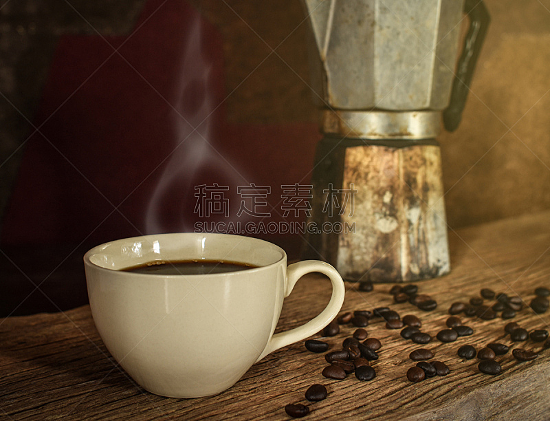 咖啡壶,咖啡杯,乡村风格,木制,烤咖啡豆,咖啡馆,水平画幅,无人,热饮,古典式
