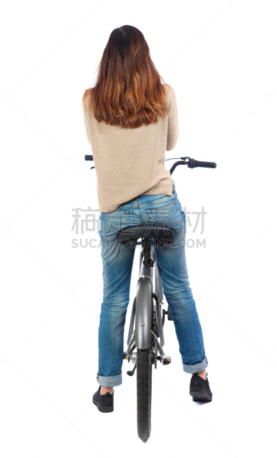 背面视角,女人,自行车,纽约自行车分享系统,赛车返回,人情味,自行车篮子,自行车道,臀部,毛衣