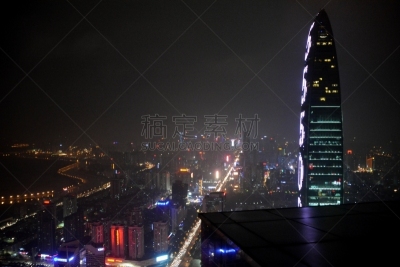 深圳京基100,深圳,都市风景,摩天大楼,广东省,水平画幅,高视角,夜晚,无人,巨大的