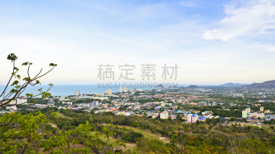 华欣,地形,城市,巴蜀,宽屏,水,天空,水平画幅,高视角,无人
