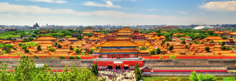 北京,航拍视角,故宫,景山公园,亭台楼阁,公园,世界遗产,水平画幅,美人,古老的