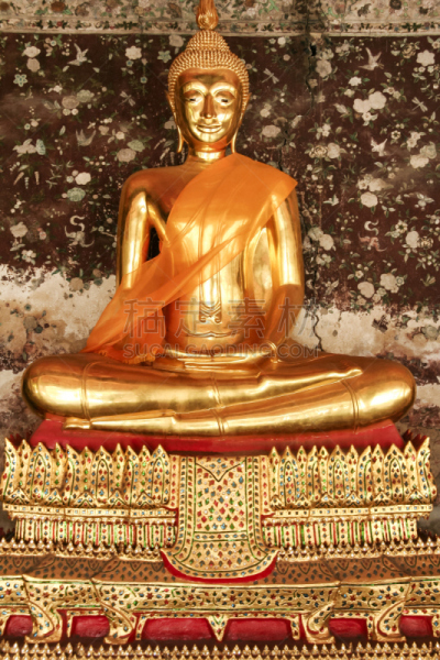 泰国,曼谷,雕像,金佛寺,善见寺,金叶,灵性,雕塑,古老的,艺术品