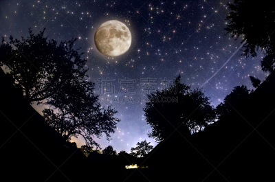 天空,夜晚,星星,森林,猎户座飞船,猎户座大星云,月亮,月球,行星月亮,算命