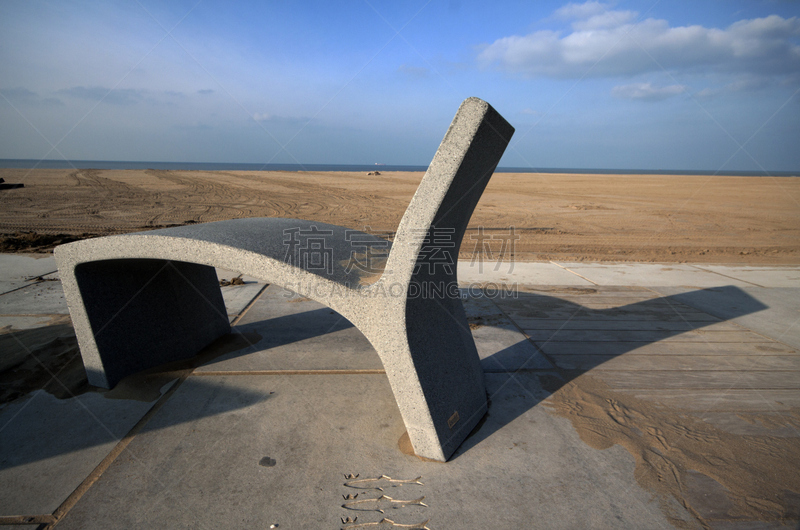 椅子,混凝土,重的,水平画幅,沙子,无人,阴影,户外,固体,海滩