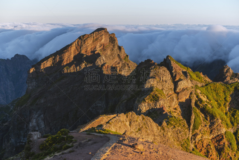 山,马德拉群岛,地形,火山地形,户外,黎明,明亮,蓝色,尖利,早晨