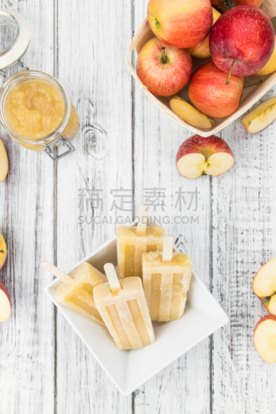 苹果,桌子,木制,垂直画幅,冰淇淋,素食,无人,夏天,乡村风格,甜点心