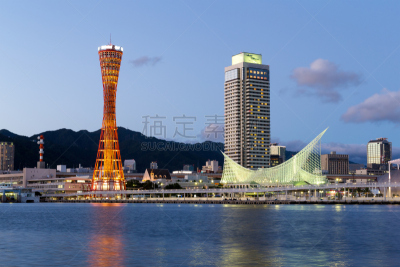 神户港,神户,天空,旅游目的地,水平画幅,建筑,无人,海港,蓝色,城市天际线
