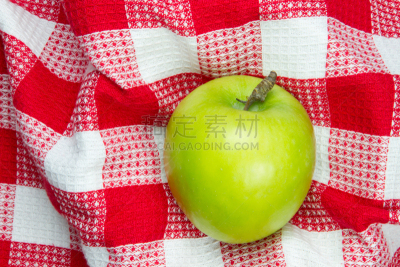 绿色,红色,苹果,桌布,格子图案,白色,水平画幅,素食,生食,维生素