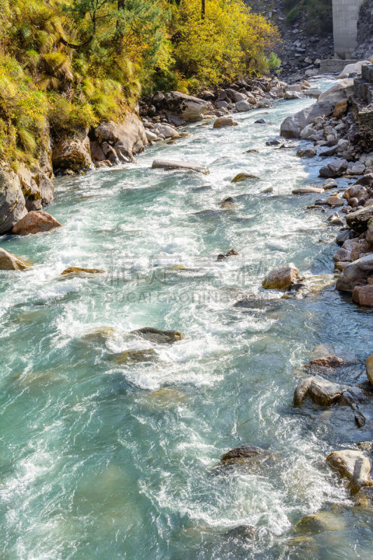 水,喜马拉雅山脉,河流,冰河,蓝色,印度,垂直画幅,无人,户外,白色