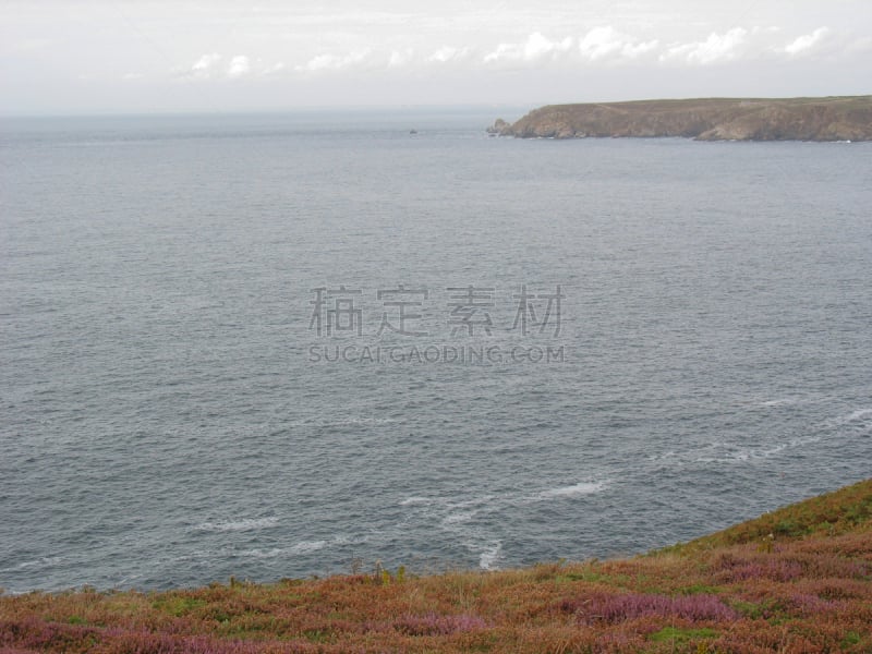 布列塔尼,海洋,海岸线,水,天空,珊瑚色,停泊的,旷野,摩尔人风格,草原