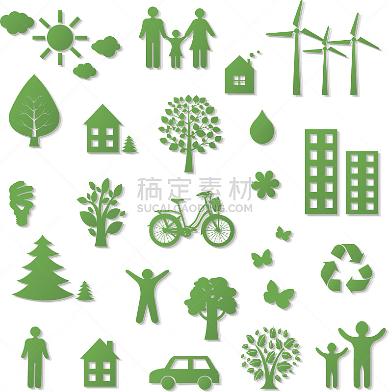 环境,计算机图标,绿色,风轮机,风力,云景,家庭,汽车,云,自行车