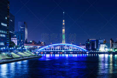 夜晚,东京,天空树,译太电桥,river sumida,微波塔,东京天空树,水平画幅,无人,户外