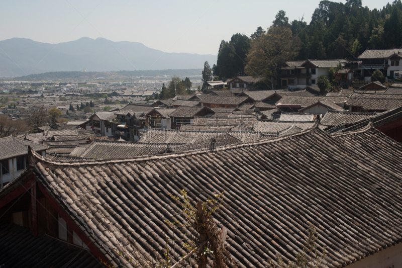 丽江,屋顶,远古的,古城,纳西族,云南省,旅途,世界遗产,灰色,瓦