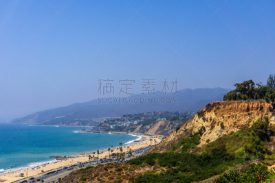 太平洋帕利塞德,水,天空,美国,水平画幅,地形,无人,蓝色,洛杉矶县,夏天