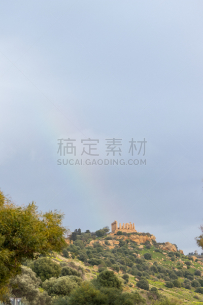 冬天,彩虹,朱诺之庙,地形,户外,自然,图像,垂直画幅,无人,意大利