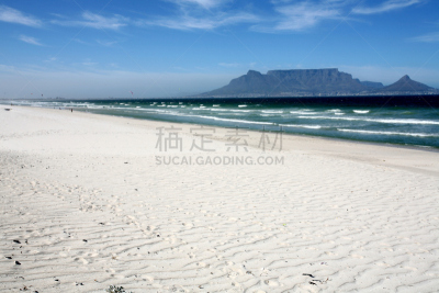 海滩,山,南非桌山,开普半岛,水,天空,水平画幅,沙子,无人,开普敦