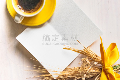咖啡杯,碗,黄色,花束,空白的,贺卡,在上面,干的,构图,上装