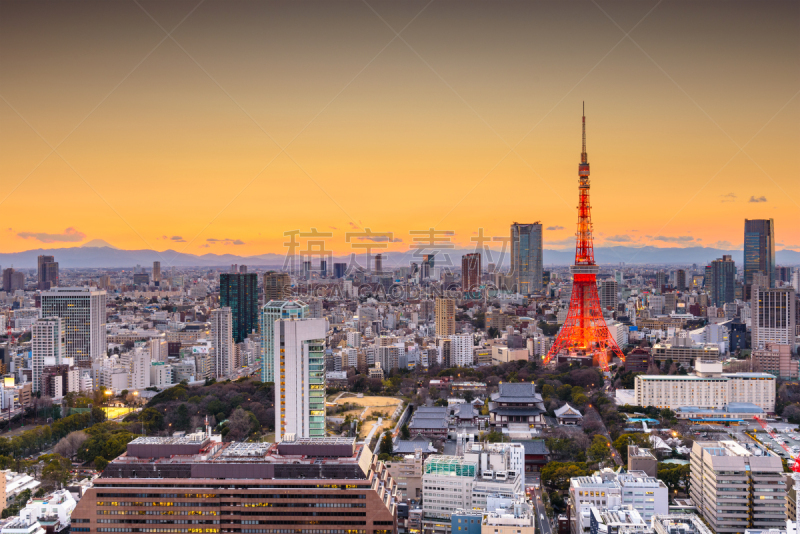 都市风景,日本,东京,塔,虎门,商务,曙暮光,黄昏,现代,著名景点