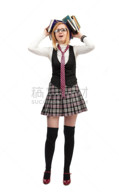 女孩,书,白色背景,可爱的,商务,专心,专门技术,计算机,背景分离,站