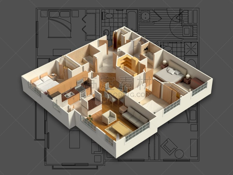 房屋,室内,三维图形,横截面,计划书,茶几,地板,蓝图,椅子,沙发