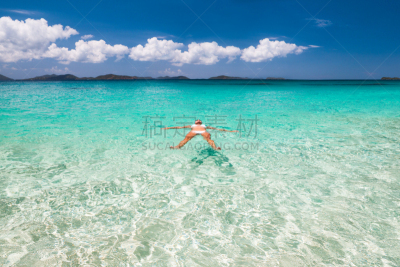 水,海滩,女人,透明,加勒比海地区,水晶,维京果岛,维京群岛,留白,休闲活动