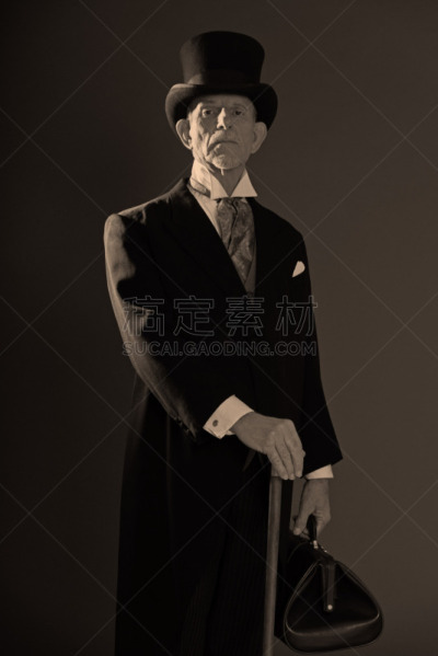 男人,高雅,1900,外套,黑帽,衣服,垂直画幅,注视镜头,古老的
