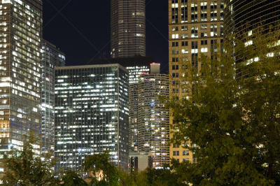夜晚,芝加哥市,市区,玛丽娜城,芝加哥鲁普商业区,天空,外立面,水平画幅,无人,玻璃