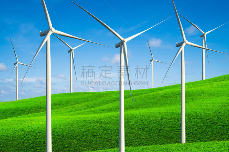 山,风轮机,农场,草,绿色,天空,风,水平画幅,风力,能源
