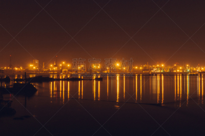 水,夜晚,海港,货运,货梯,码头周围,天空,城镇景观,重的,仓库