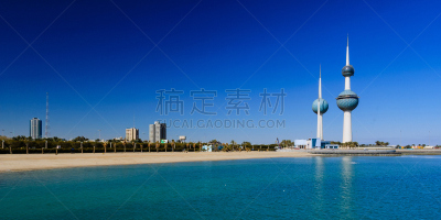 科威特塔,码头,科威特,水平画幅,无人,全景,户外,海洋,中东,摄影