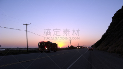 消防车,卡车,慕鼓角,文图拉县,夜晚,汽车,黄昏,图像,加利福尼亚,海洋