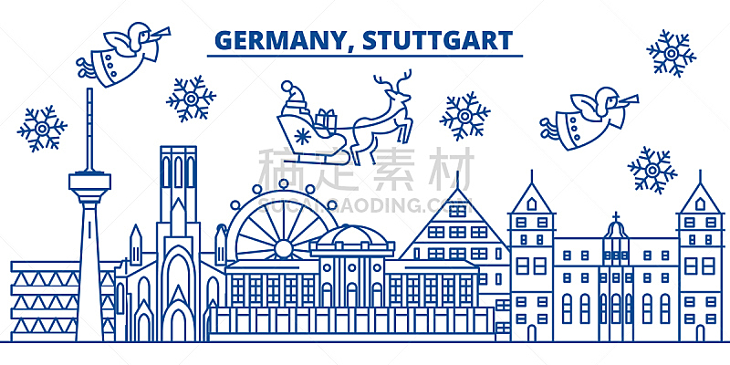 贺卡,雪,绘画插图,冬天,矢量,城市天际线,新年前夕,德国