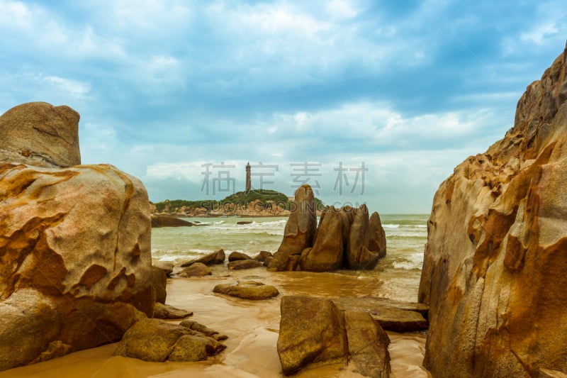 海滩,海景,岩石,蓝色,自然美,云,金色,头顿半岛,平顺省,芽庄