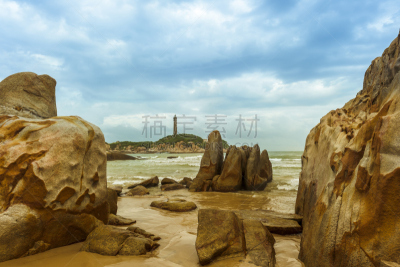 海滩,海景,岩石,蓝色,自然美,云,金色,头顿半岛,平顺省,芽庄