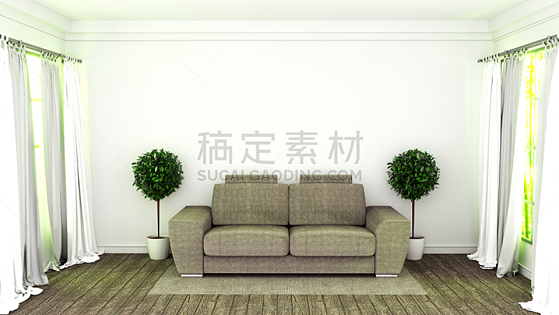 沙发,现代,三维图形,白色,室内,绿色,住宅房间,植物群,空的,纺织品
