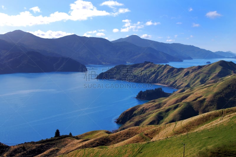 marlborough sounds,新西兰,新西兰纳尔逊城市,水湾,水,水平画幅,无人,海港,户外,岛